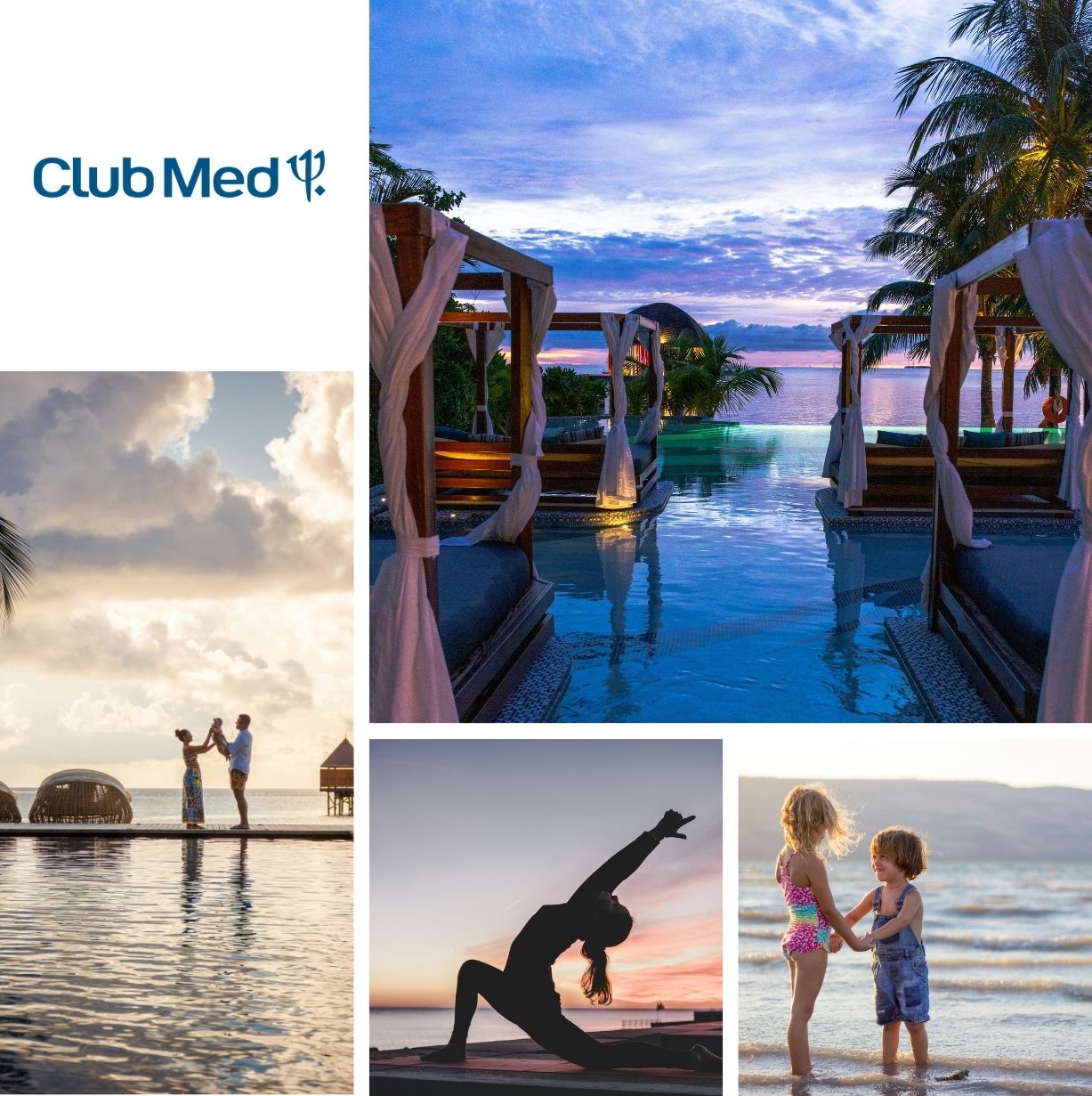 Sélection de photos illustrant la mission pour Club Med : Création d'un cahier des tendances afin de déterminer les prochaines stratégies possibles de développement sur ses 6 produits : Sport, Wellness, Entertainment, Hospitality, F&B, Family