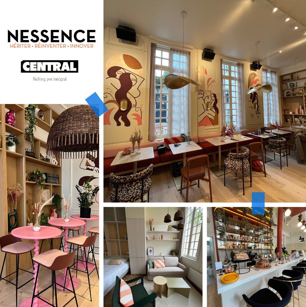 Sélection de photos du projet Central de Nessence, dont la mission est de créer l’expérience F&B&E d’un nouveau concept d’auberge de jeunesse trendy au cœur de bâtiments historiques